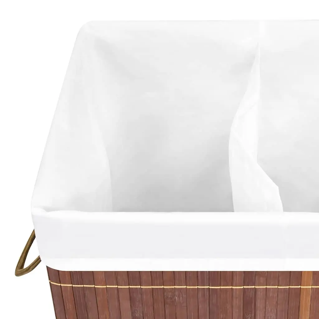 Bamboo Hamper 72L Foldable with Handles 2 Sections Brown