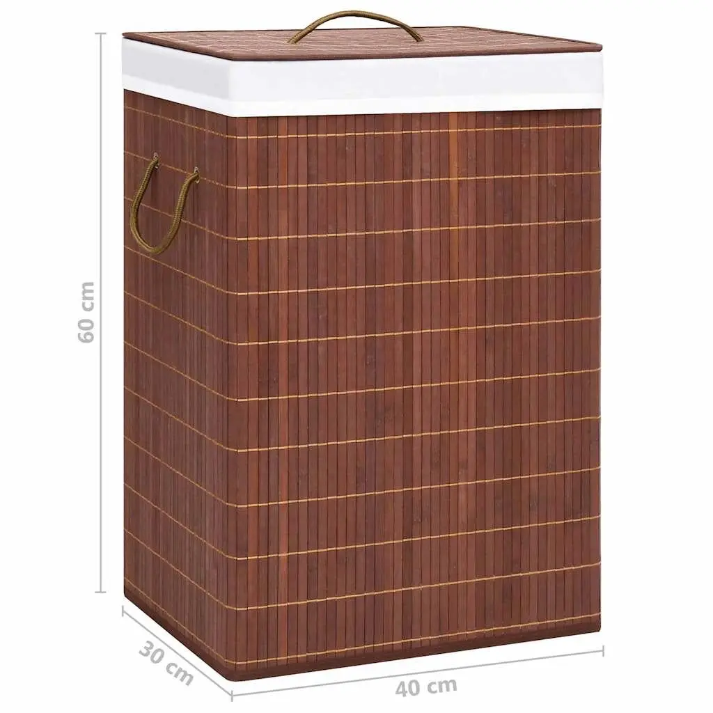 Bamboo Hamper 72L Foldable with Handles 2 Sections Brown