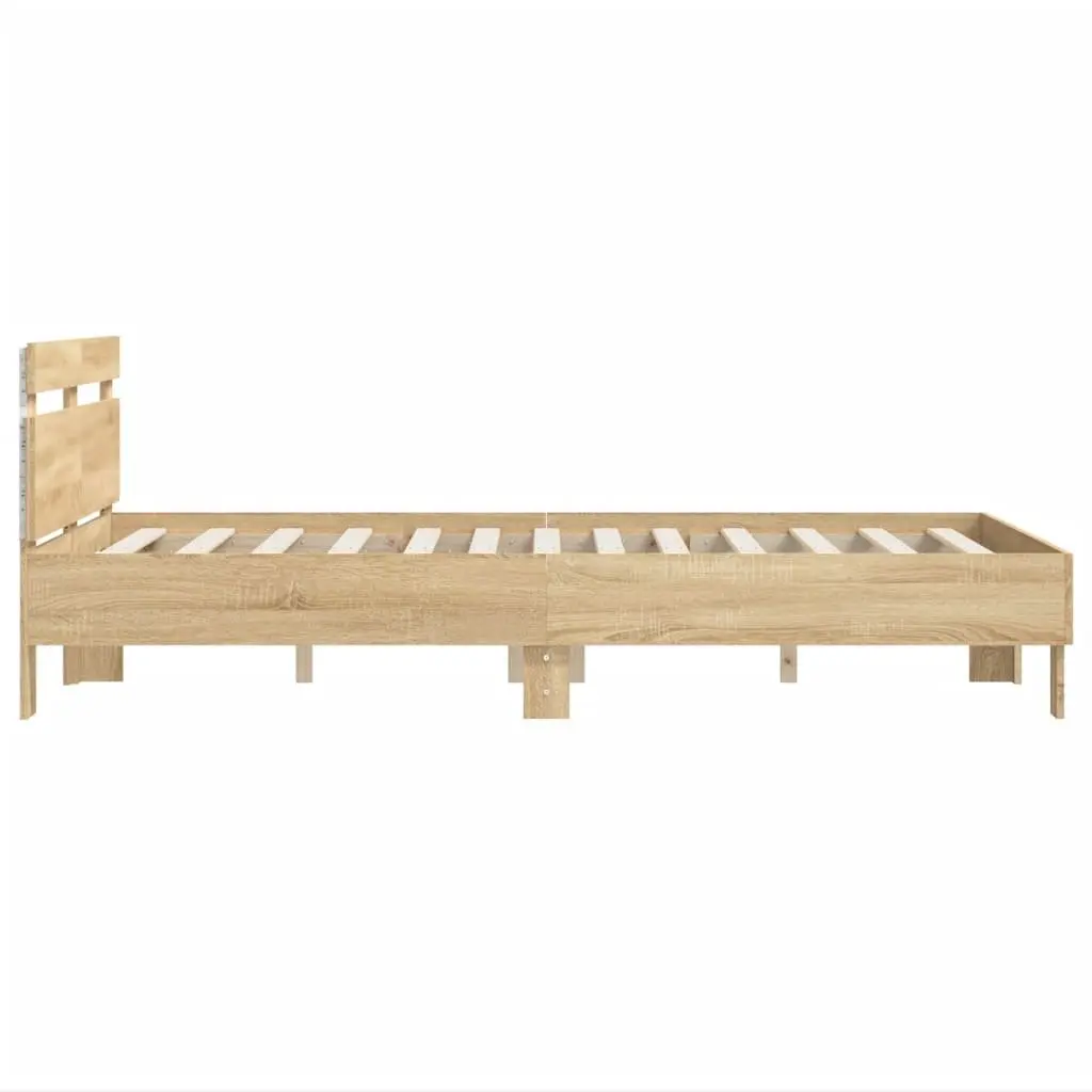 Bed Frame with RGB LED Lights Engineered Wood Sonoma Oak Brown 135x190cm