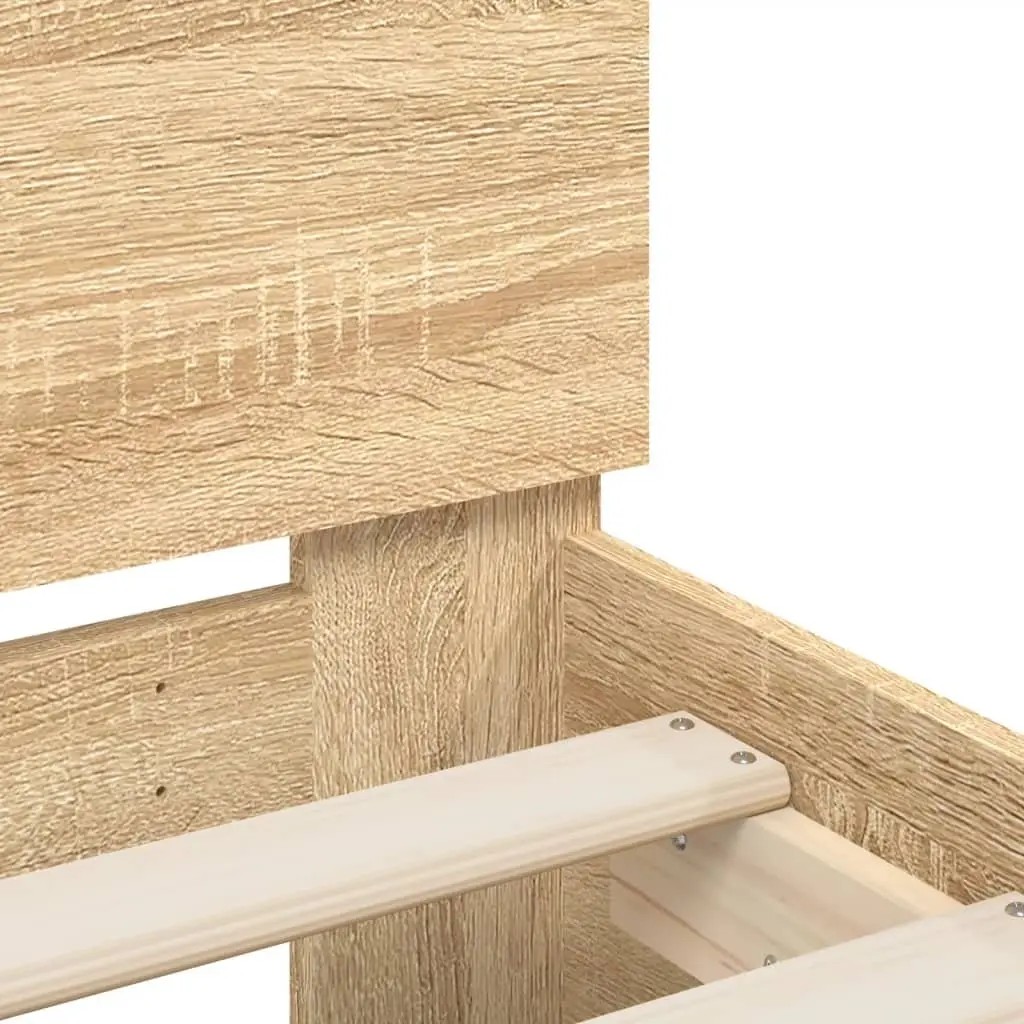 Bed Frame with RGB LED Lights Engineered Wood Sonoma Oak Brown 135x190cm
