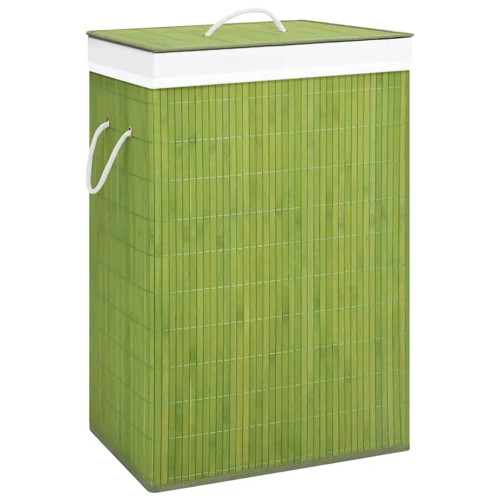 Bamboo Laundry Basket Single Section Storage Hamper Household Organiser Green