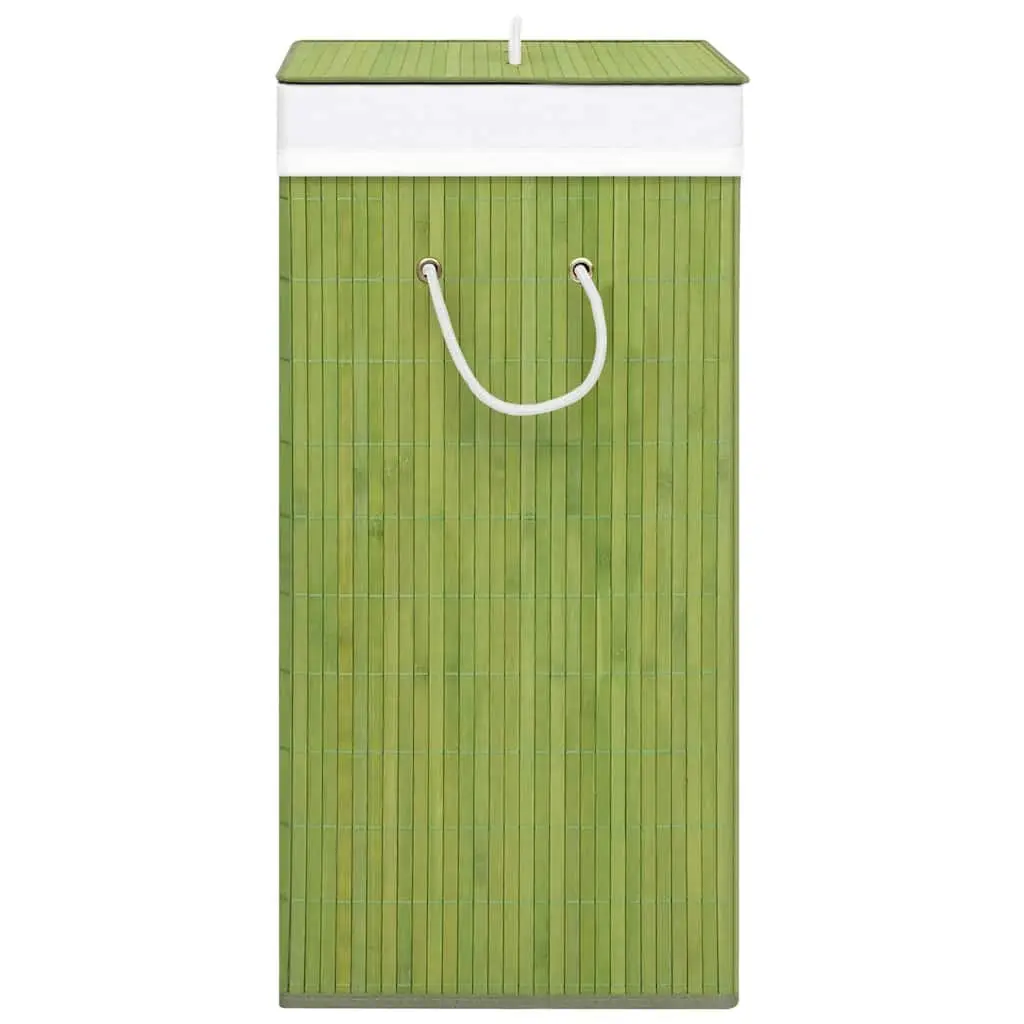 Bamboo Laundry Basket Single Section Storage Hamper Household Organiser Green