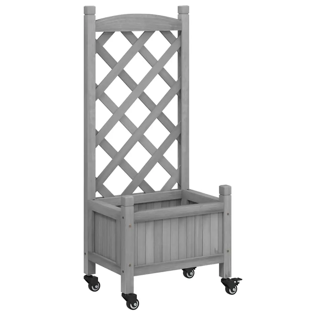Wooden Planter with Trellis and Wheels Grey Outdoor