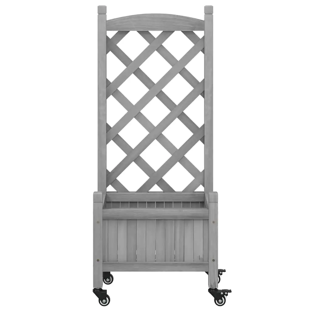 Wooden Planter with Trellis and Wheels Grey Outdoor
