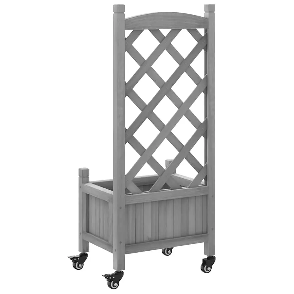 Wooden Planter with Trellis and Wheels Grey Outdoor