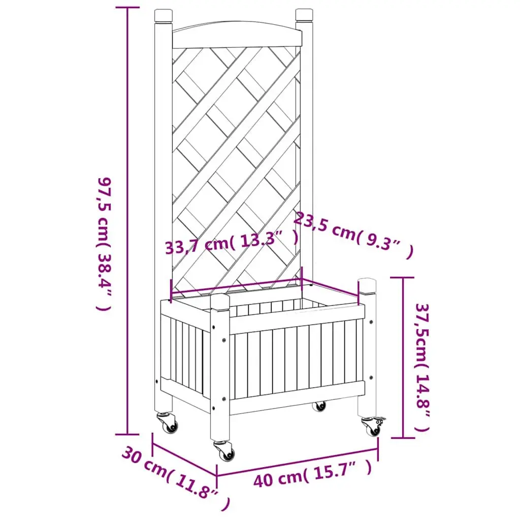 Wooden Planter with Trellis and Wheels Grey Outdoor