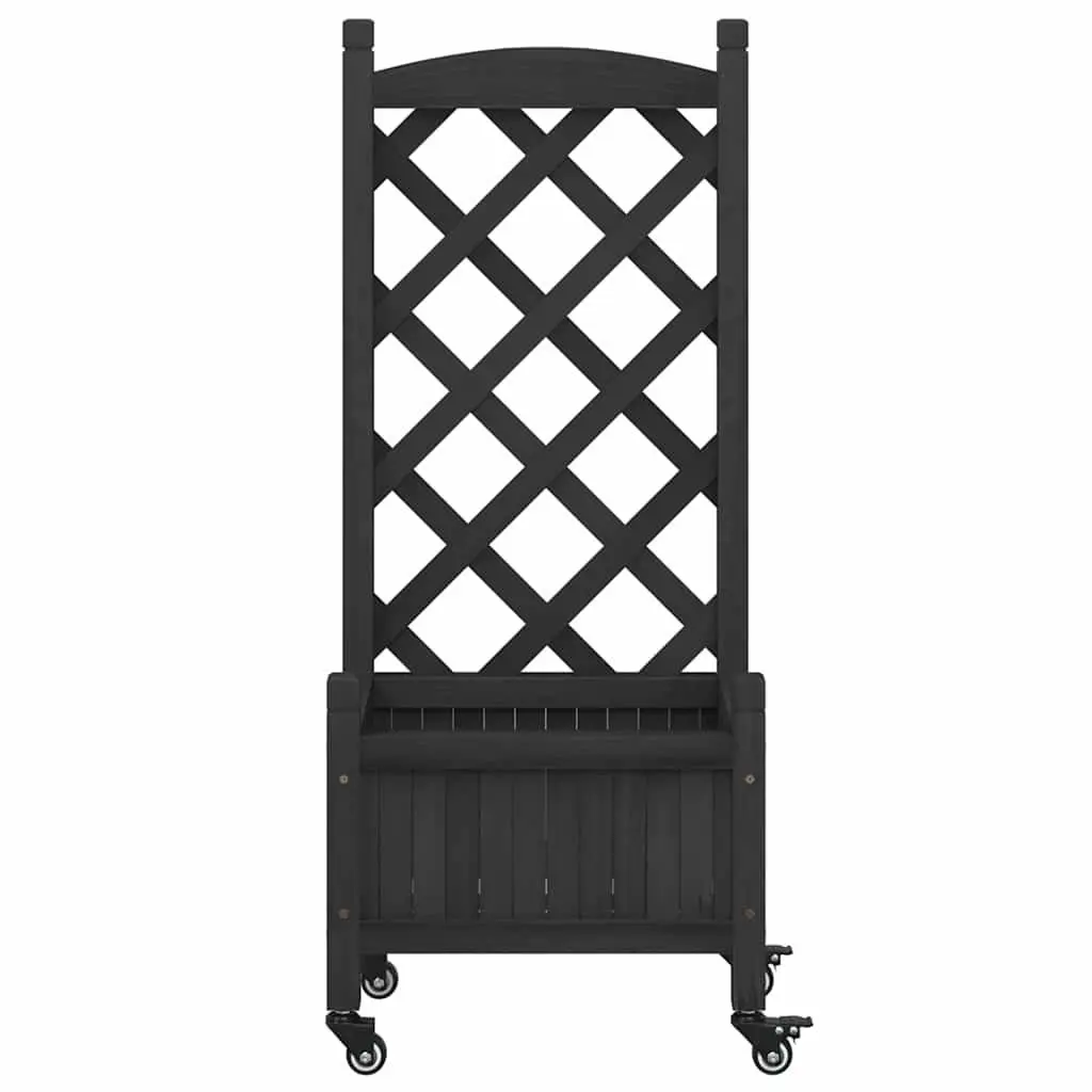 Wooden Planter with Trellis and Wheels Black