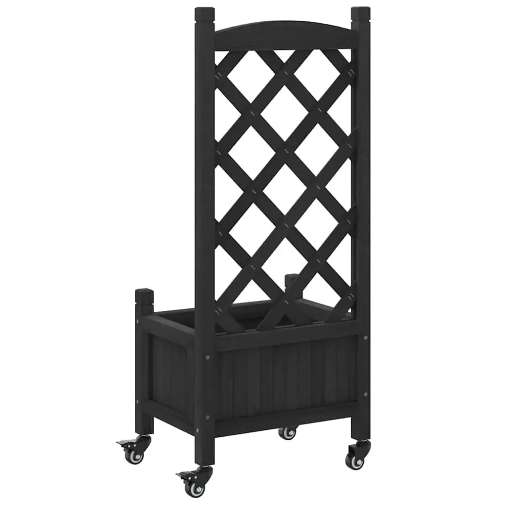 Wooden Planter with Trellis and Wheels Black