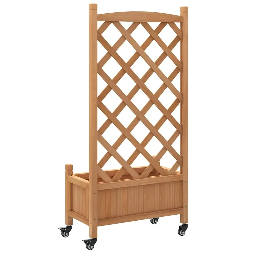 Wooden Planter with Trellis and Wheels Brown Fir Garden Climbing Plants