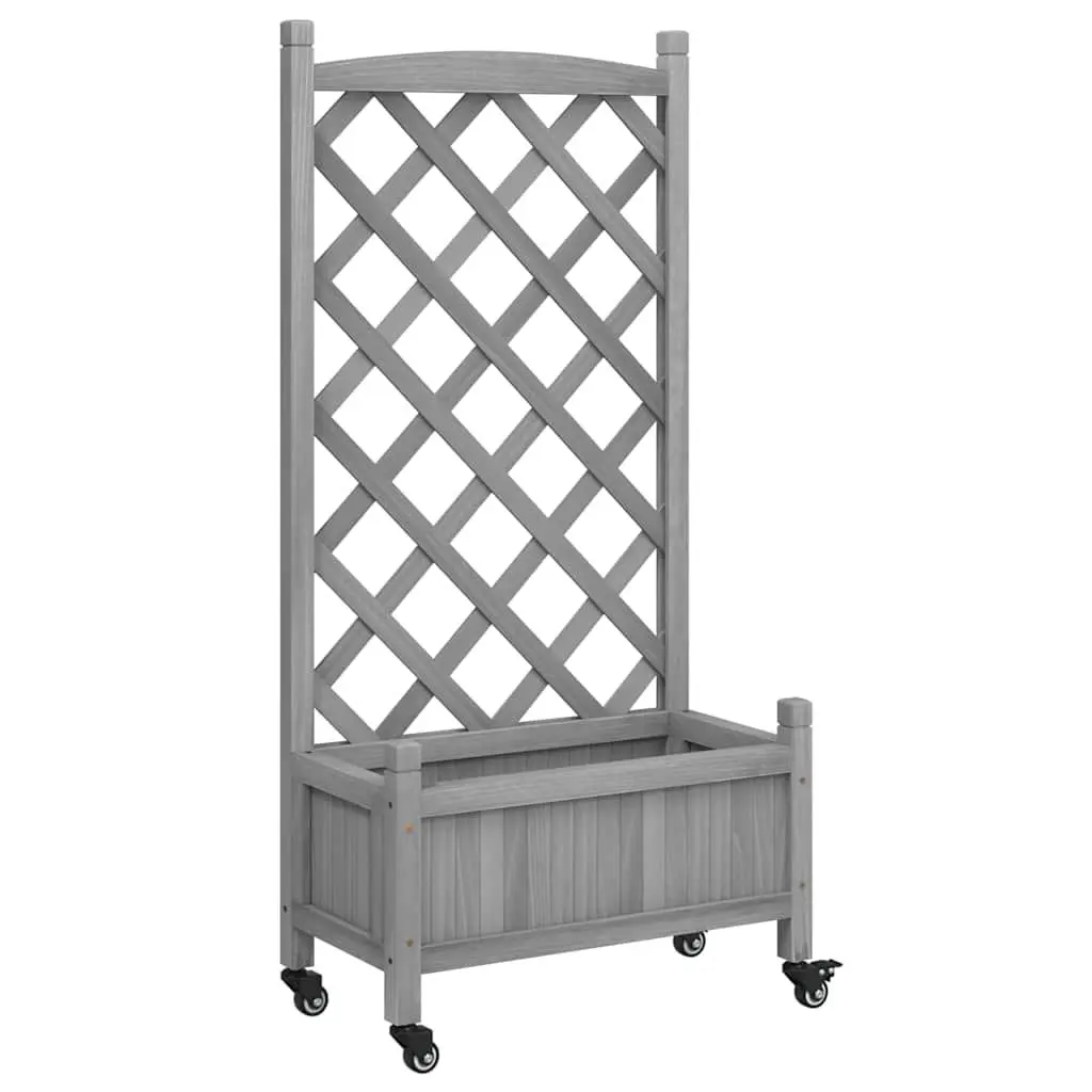Wooden Garden Planter with Trellis Support and Wheels Grey Fir