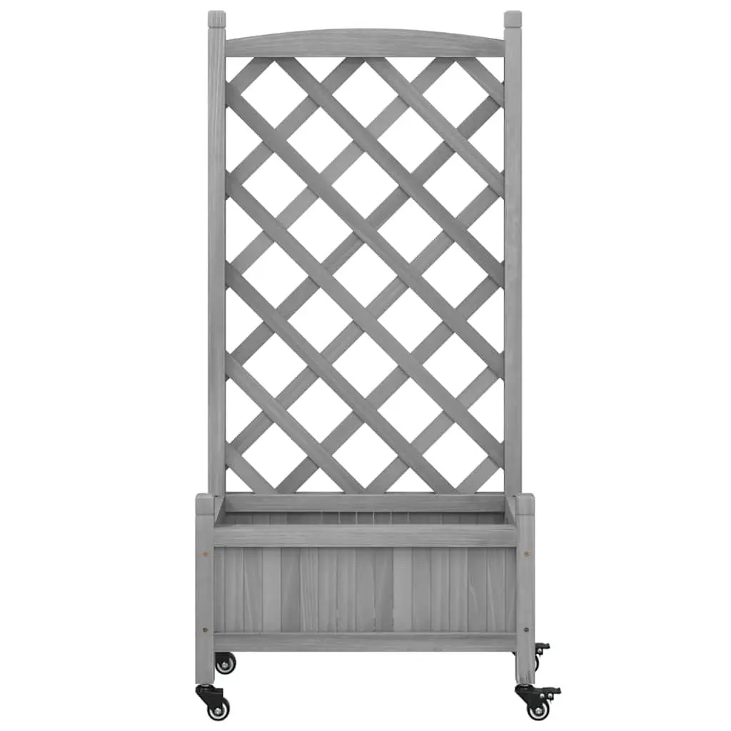 Wooden Garden Planter with Trellis Support and Wheels Grey Fir