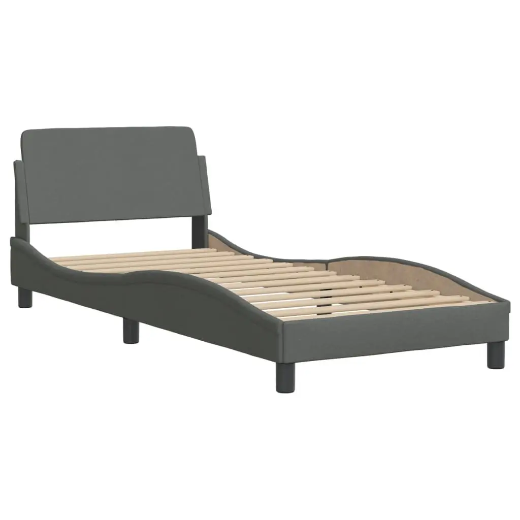 Bed Frame Grey Fabric Headboard 90x190 cm Bedroom Furniture Slatted Base Design