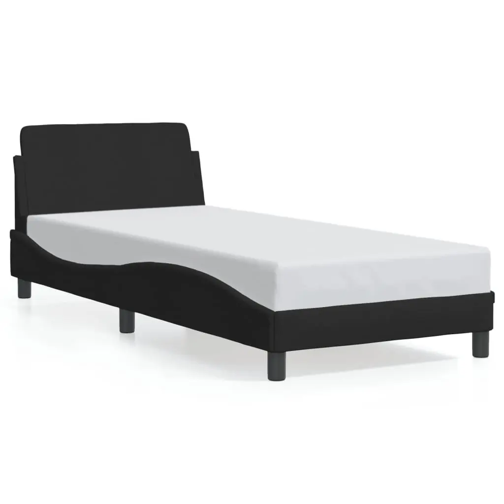 Bed Frame Black Fabric Headboard Slatted Base 90x190 cm