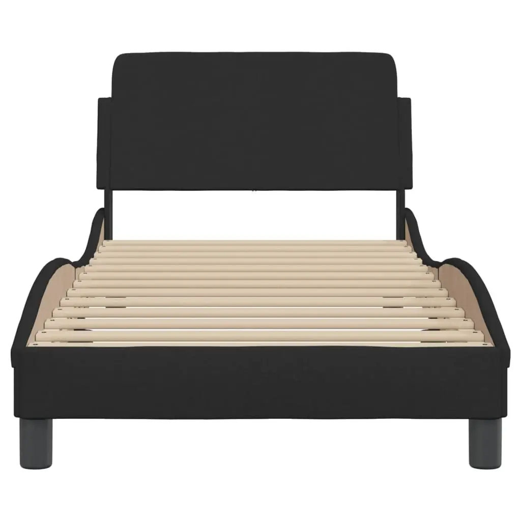 Bed Frame Black Fabric Headboard Slatted Base 90x190 cm
