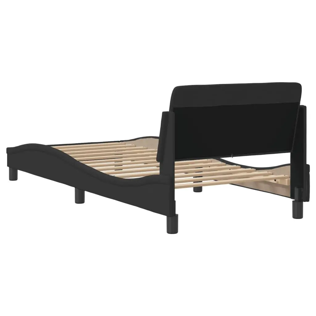 Bed Frame Black Fabric Headboard Slatted Base 90x190 cm