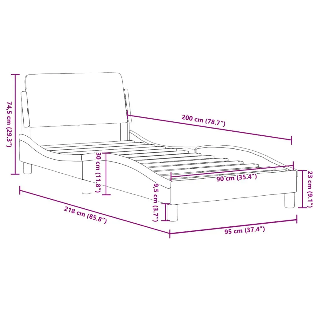 Bed Frame with Headboard 90x190 cm Velvet Grey Bedroom Furniture