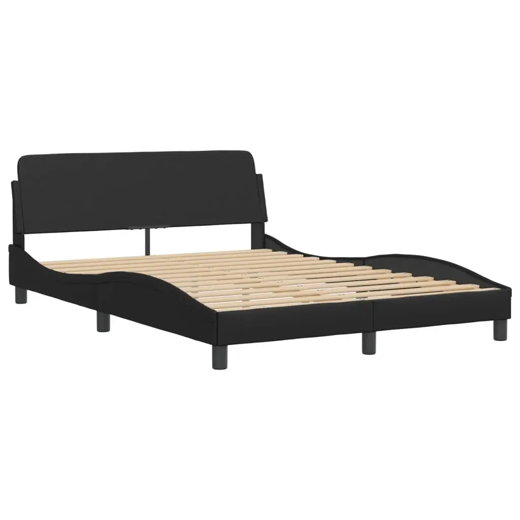Double Bed Frame Black 137x190 cm Faux Leather Headboard Bedroom Furniture