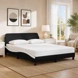 Double Bed Frame with Headboard Black White Faux Leather 137x190 cm Bedroom