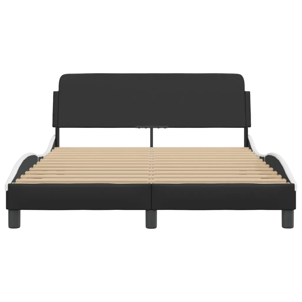 Double Bed Frame with Headboard Black White Faux Leather 137x190 cm Bedroom