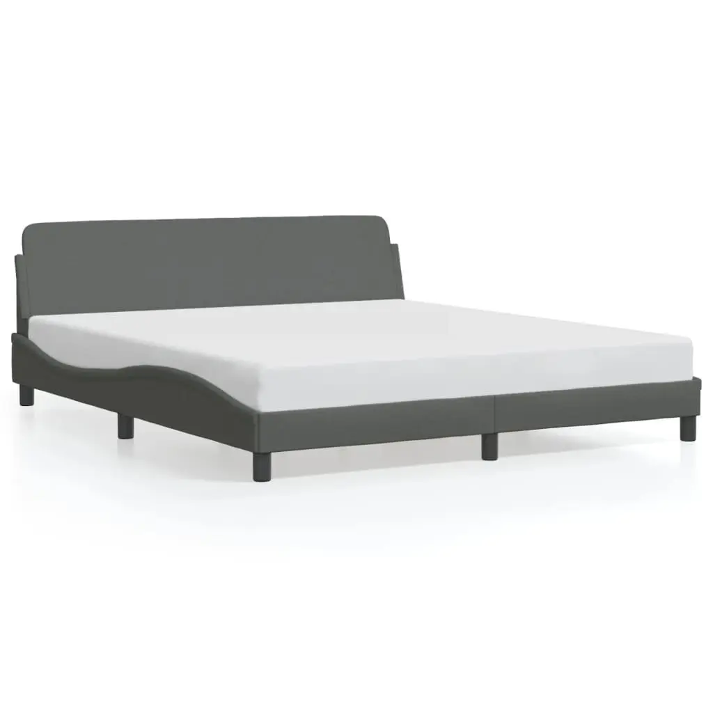 Queen Bed Frame Grey Fabric Headboard Sturdy Legs Bedroom Furniture Modern