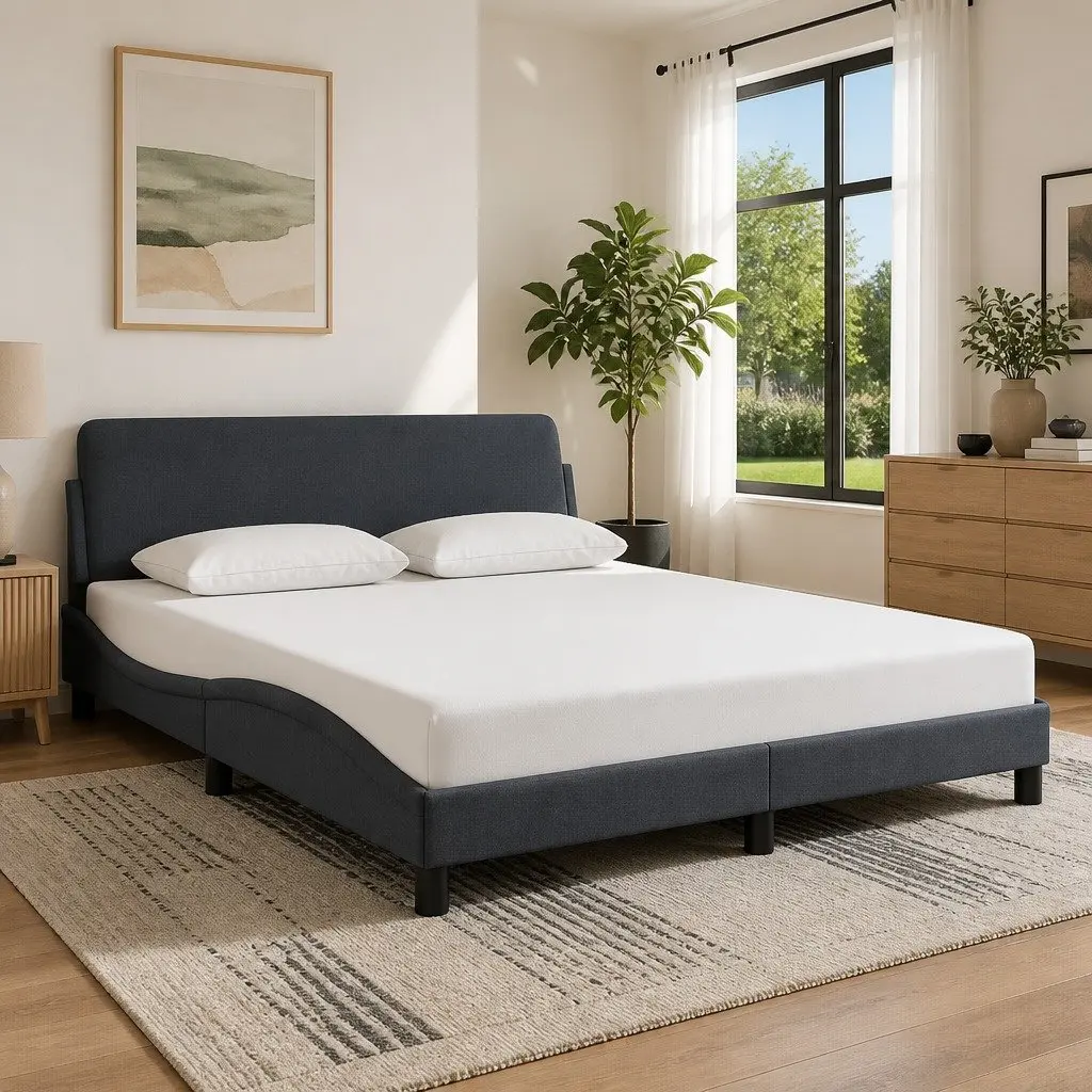 Queen Bed Frame Grey Velvet Upholstered Headboard Modern 152 x 203 cm
