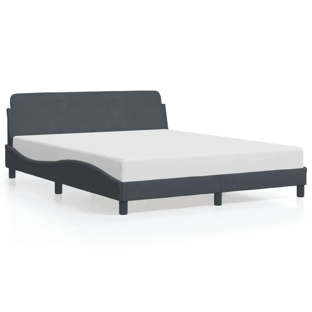 Queen Bed Frame Grey Velvet Upholstered Headboard Modern 152 x 203 cm