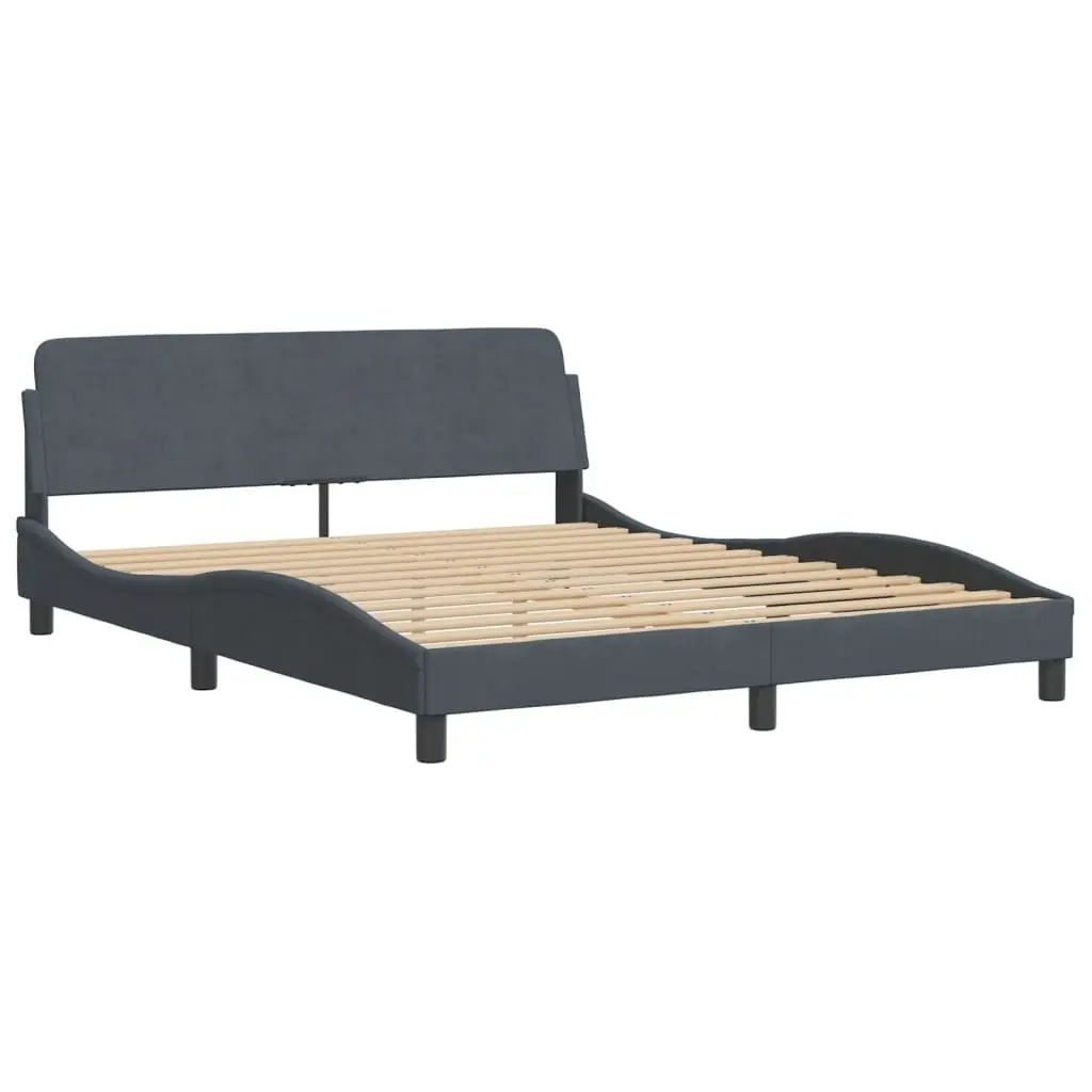 Queen Bed Frame Grey Velvet Upholstered Headboard Modern 152 x 203 cm