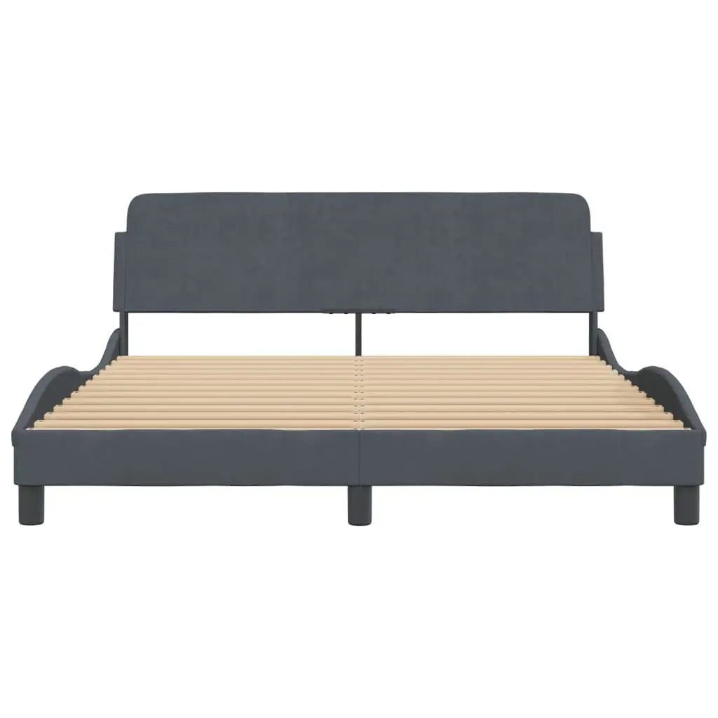 Queen Bed Frame Grey Velvet Upholstered Headboard Modern 152 x 203 cm
