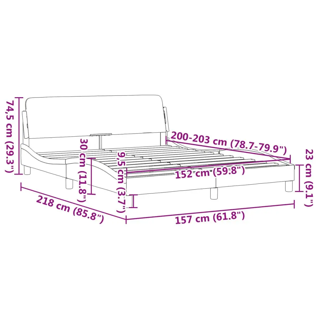 Queen Bed Frame Grey Velvet Upholstered Headboard Modern 152 x 203 cm