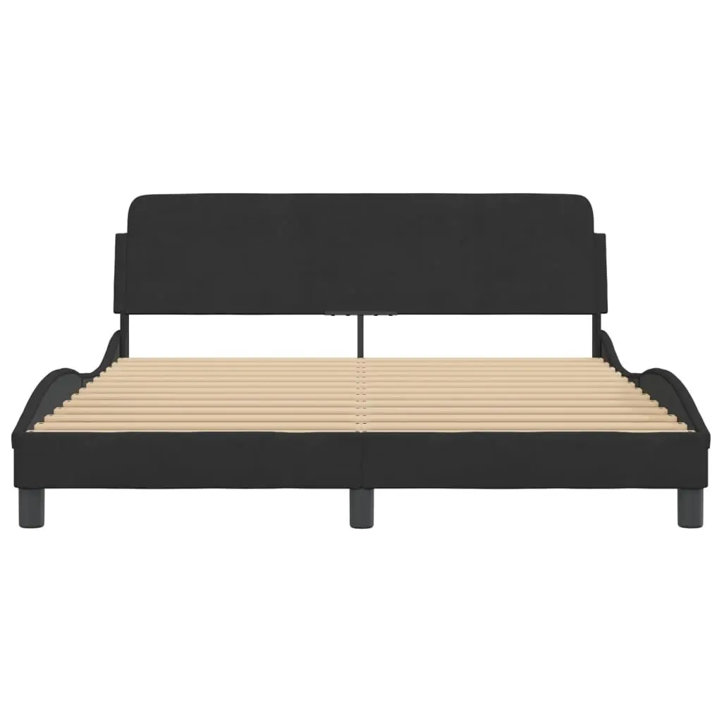 Queen Bed Frame Black Velvet Headboard Plywood Slats Modern Bedroom Furniture
