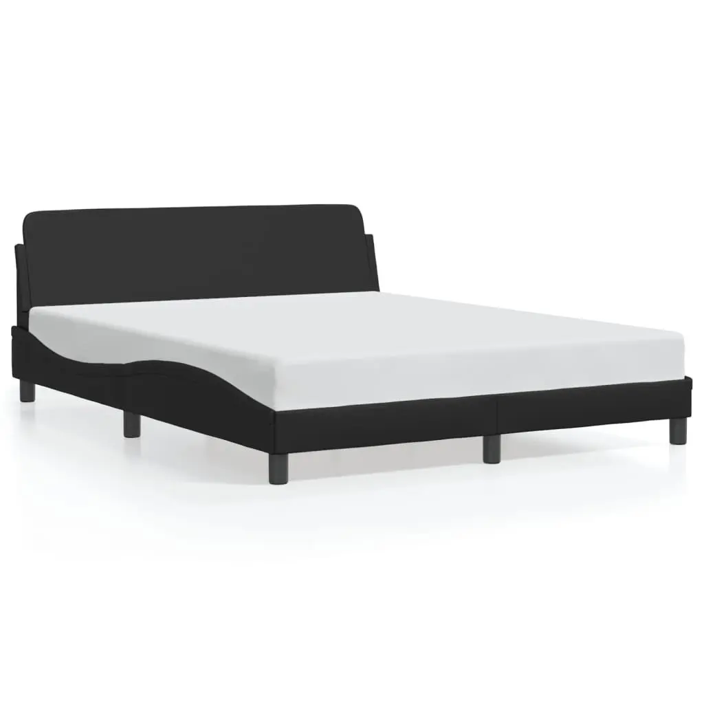 Queen Bed Frame Black Faux Leather with Headboard 152x203cm