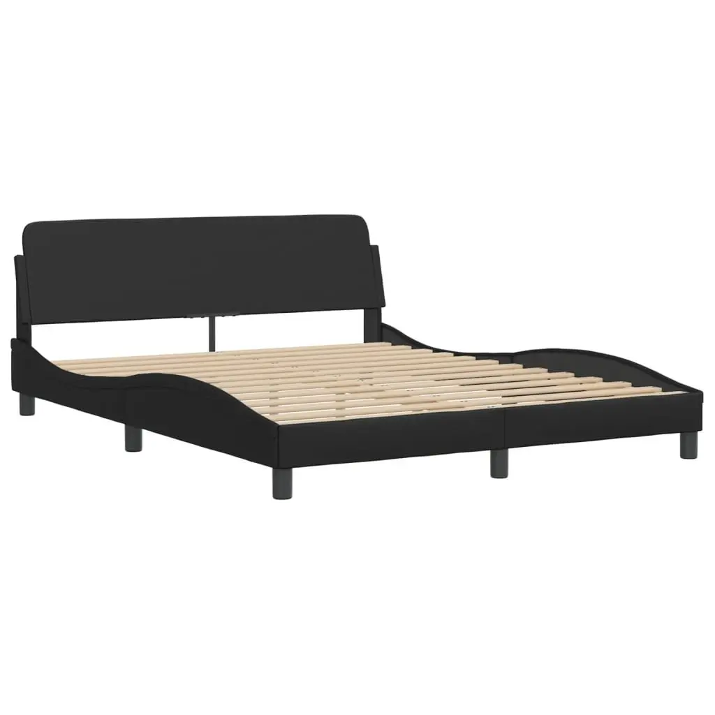 Queen Bed Frame Black Faux Leather with Headboard 152x203cm