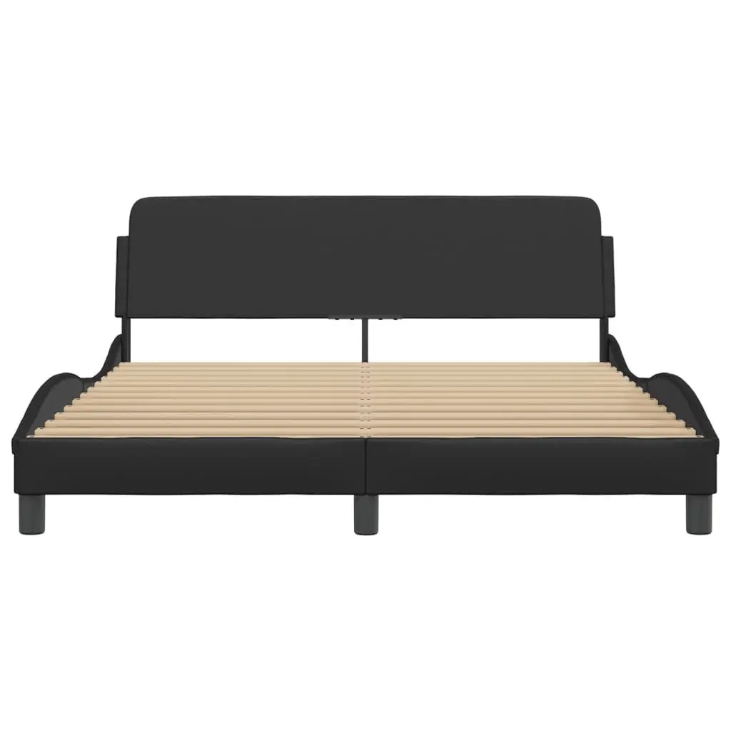 Queen Bed Frame Black Faux Leather with Headboard 152x203cm