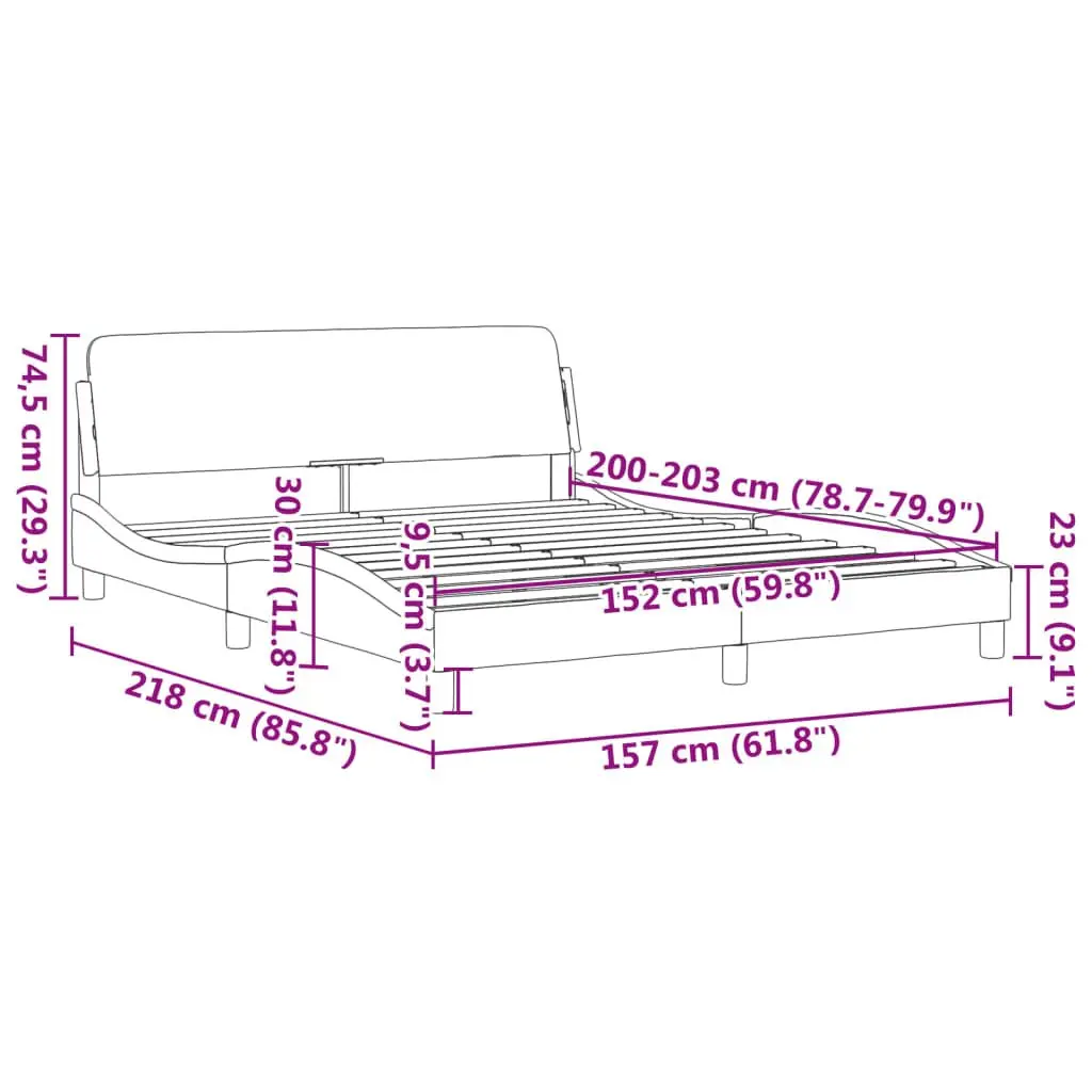Queen Bed Frame Black Faux Leather with Headboard 152x203cm