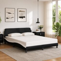 Queen Bed Frame Black Faux Leather Headboard Modern Bedroom Furniture 152x203cm