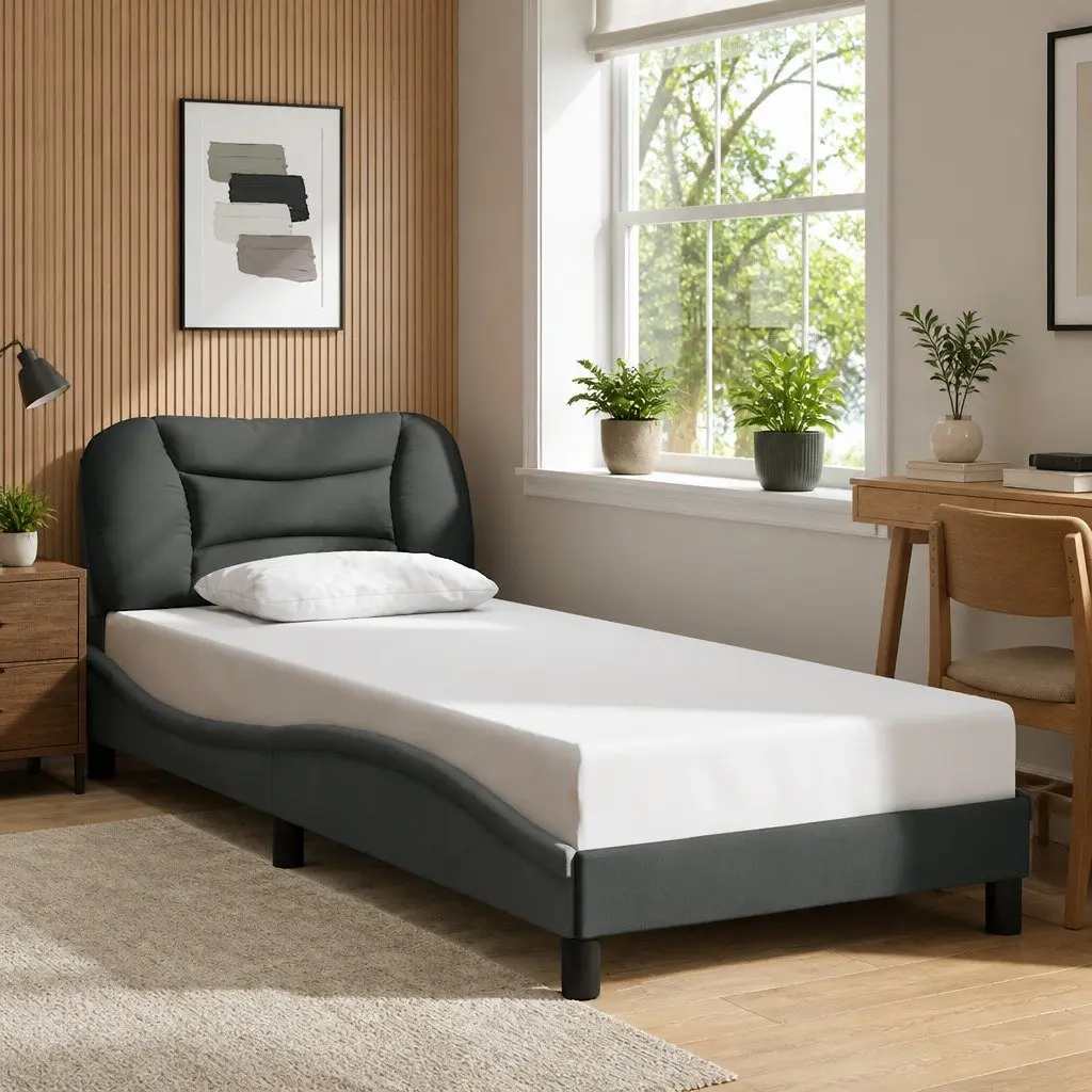 Bed Frame with Headboard Grey Fabric 90x190 cm Bedroom Furniture Slatted Base