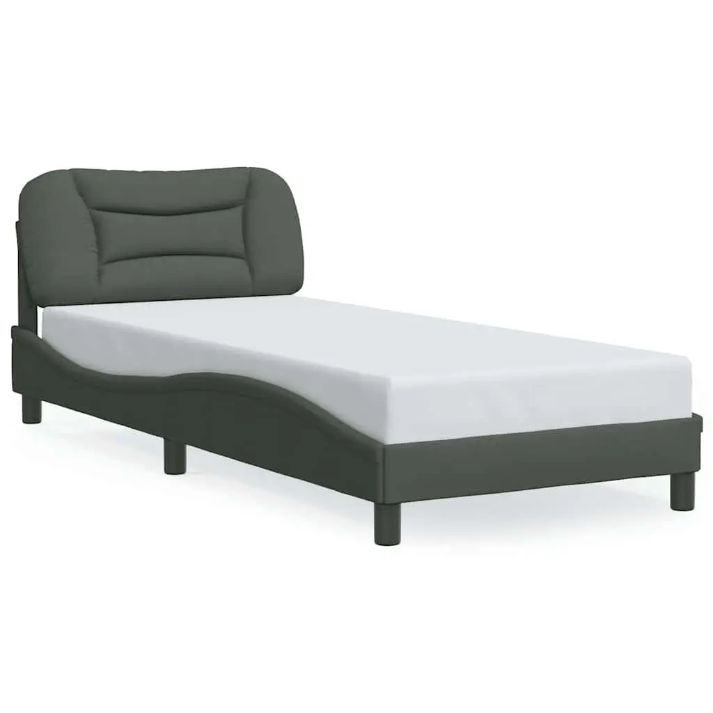 Bed Frame with Headboard Grey Fabric 90x190 cm Bedroom Furniture Slatted Base