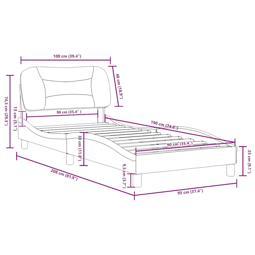Bed Frame with Headboard Grey Fabric 90x190 cm Bedroom Furniture Slatted Base