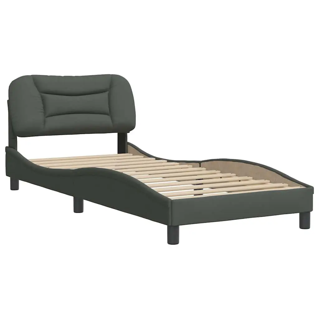 Bed Frame with Headboard Grey Fabric 90x190 cm Bedroom Furniture Slatted Base