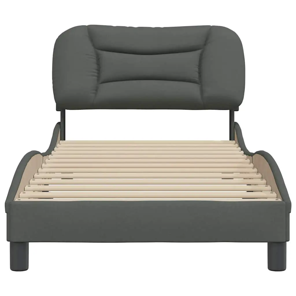 Bed Frame with Headboard Grey Fabric 90x190 cm Bedroom Furniture Slatted Base