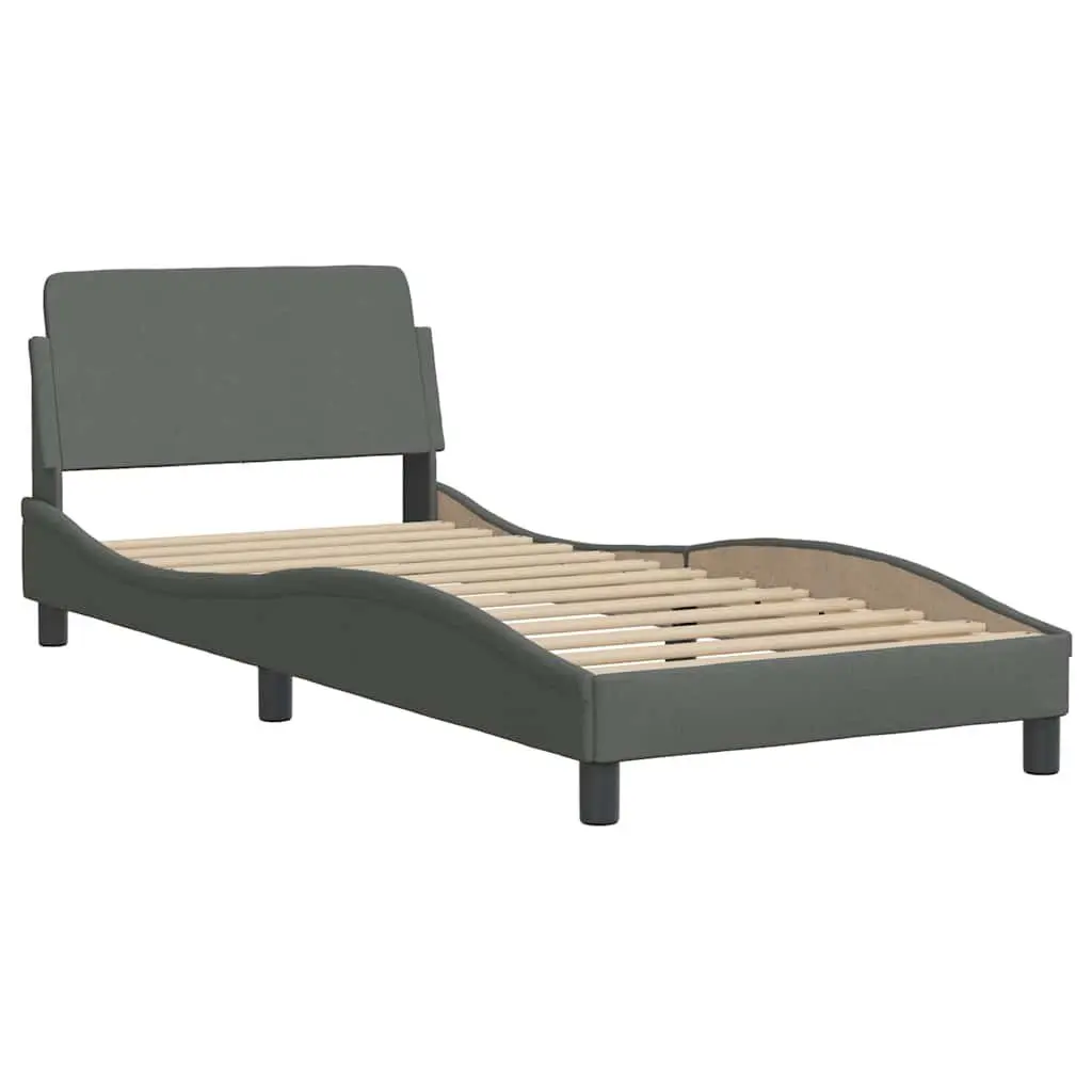Bed Frame with Headboard Grey Fabric 90x190 cm Bedroom Furniture Slatted Base