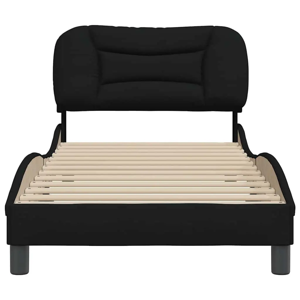 Fabric Bed Frame Black Cushioned Headboard 90x190 cm