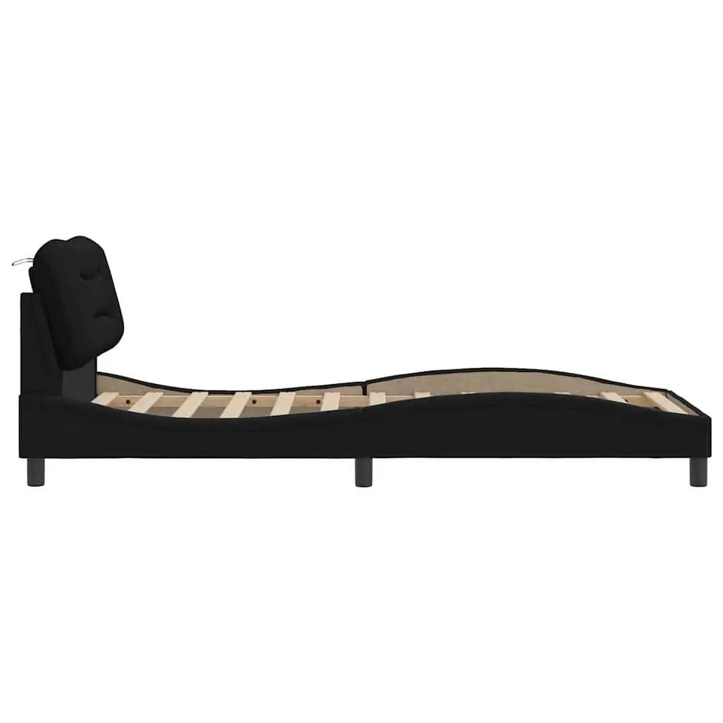 Fabric Bed Frame Black Cushioned Headboard 90x190 cm