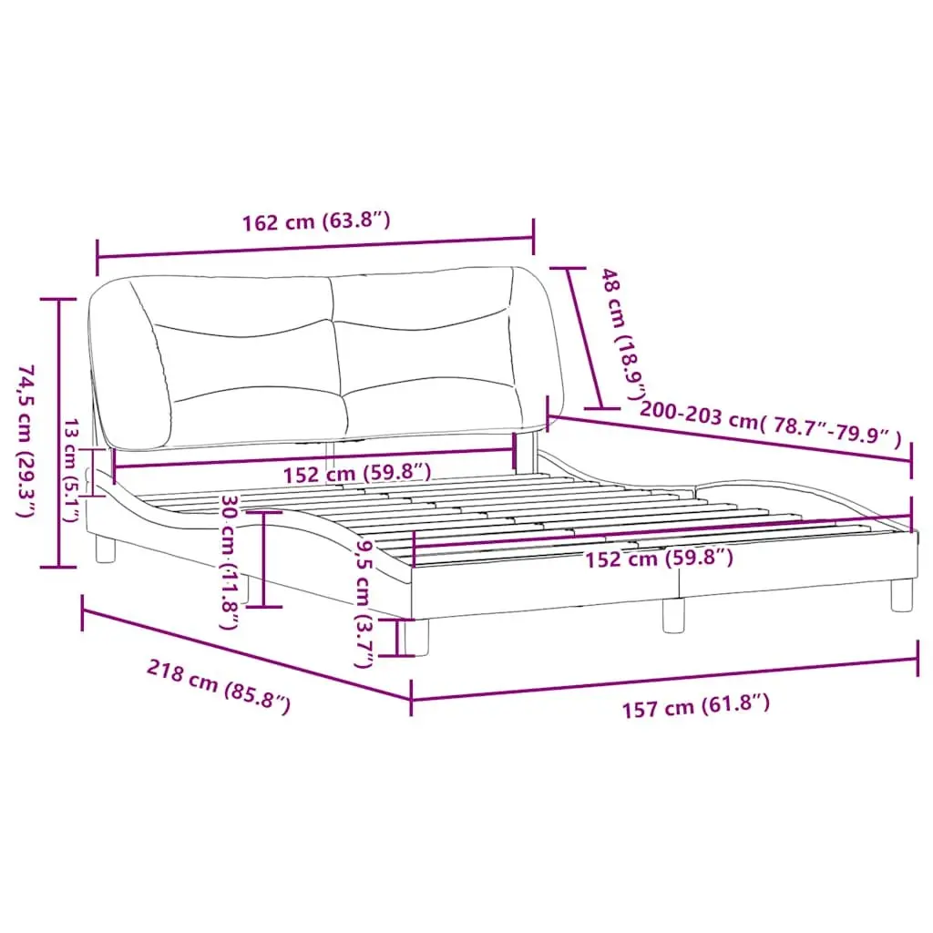 Queen Bed Frame Grey Fabric Headboard Bedroom Furniture 152x203cm Upholstered