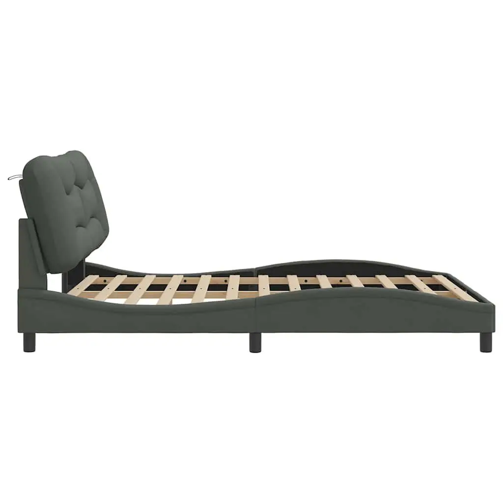 Queen Bed Frame Grey Fabric Headboard Bedroom Furniture 152x203cm Upholstered