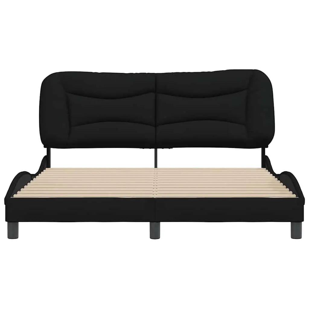 Queen Bed Frame with Plywood Slats Black Fabric Headboard 152x203cm
