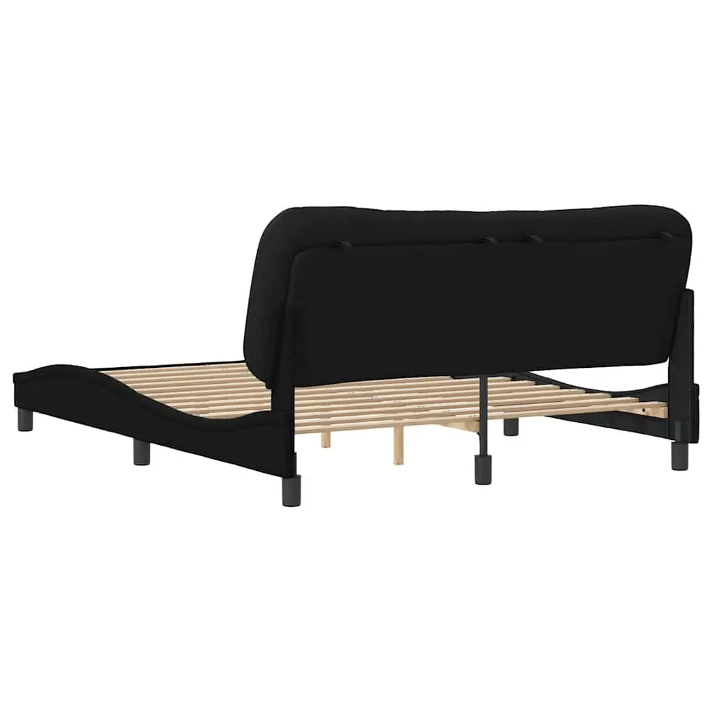 Queen Bed Frame with Plywood Slats Black Fabric Headboard 152x203cm