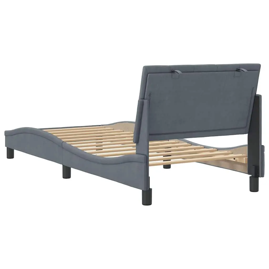 Bed Frame with Headboard Grey Velvet 90x190 cm Slatted Base Modern Design