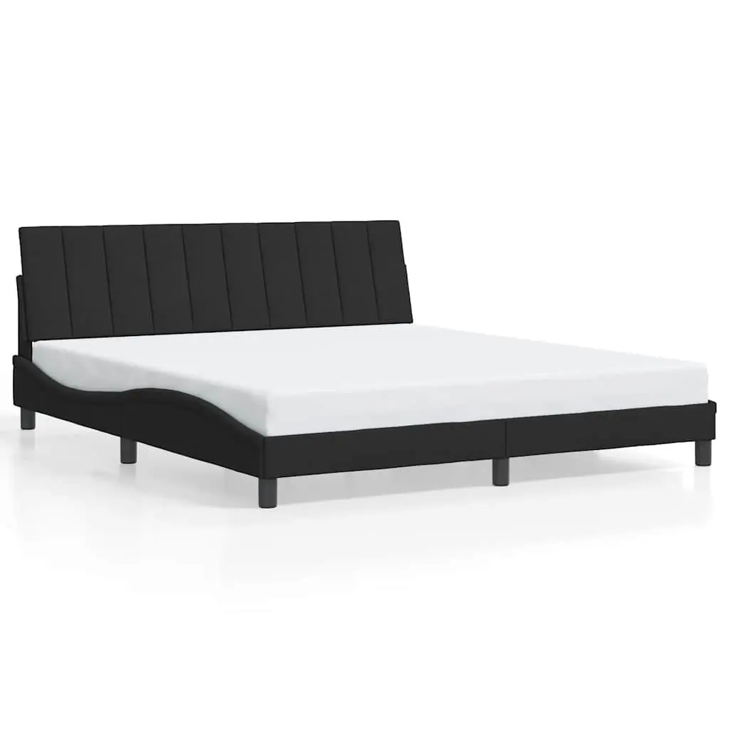 Velvet Black King Bed Frame 180x200 cm with Slatted Base and Foam Headboard for Bedroom