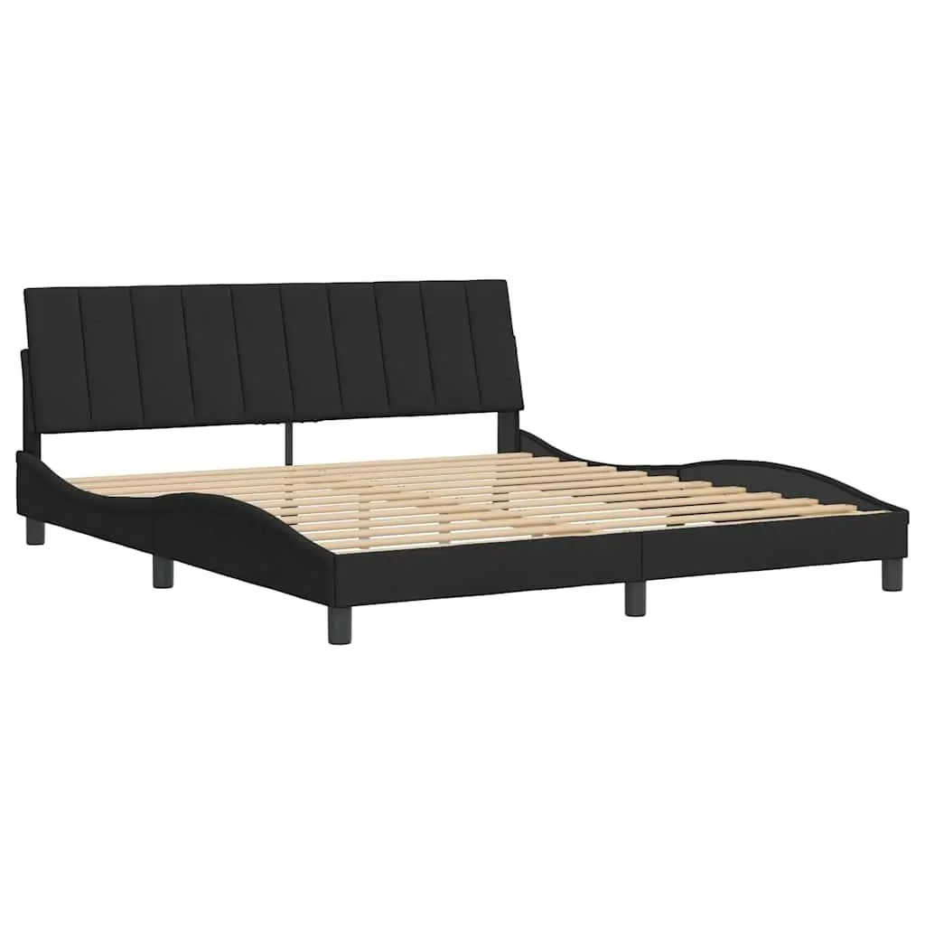 Velvet Black King Bed Frame 180x200 cm with Slatted Base and Foam Headboard for Bedroom